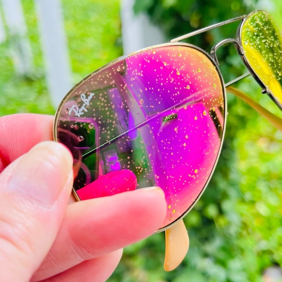 Ray Ban Aviators Gold Frames Pink Flash Mirrored Lenses - Picture 12 of 13